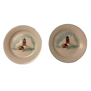 Corelle Outer Banks Lighthouse Dessert Plates Set 2 USA Salad Bread Retired